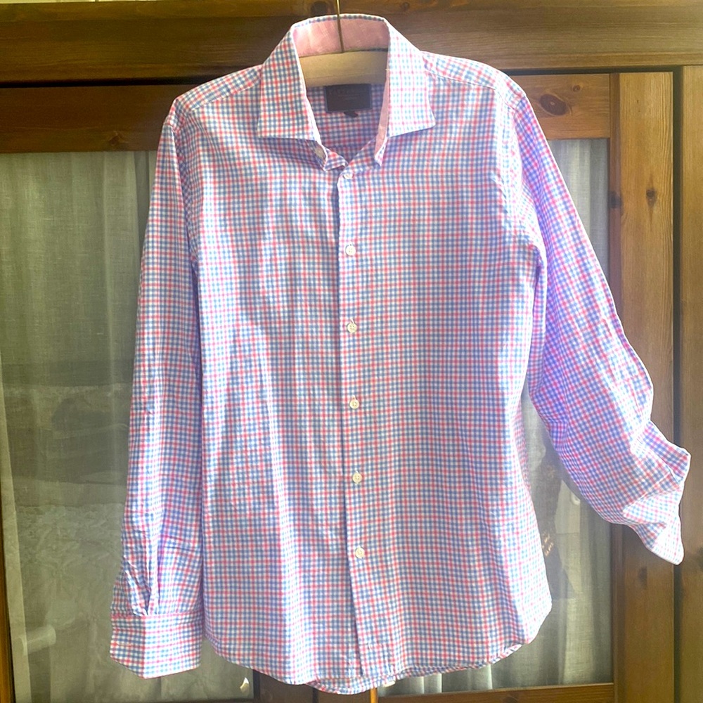 Tattersall blue/ pink button down shirt